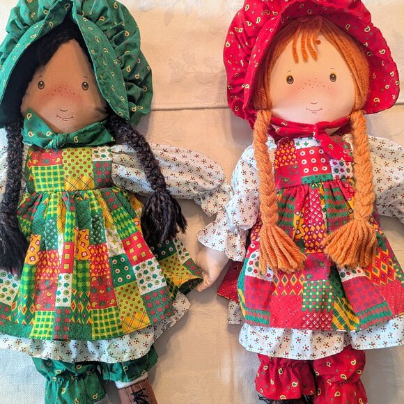 Lot of 2 VTG 1988 Holly Hobbie Holiday Rag Dolls 20" African American Red Head - Picture 1 of 14